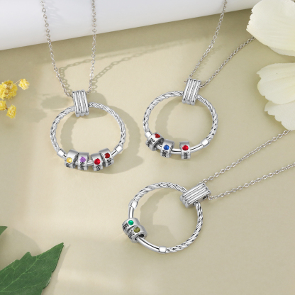 4 Names - Personalized Round Pendant Necklace Customized Name Gift for Her