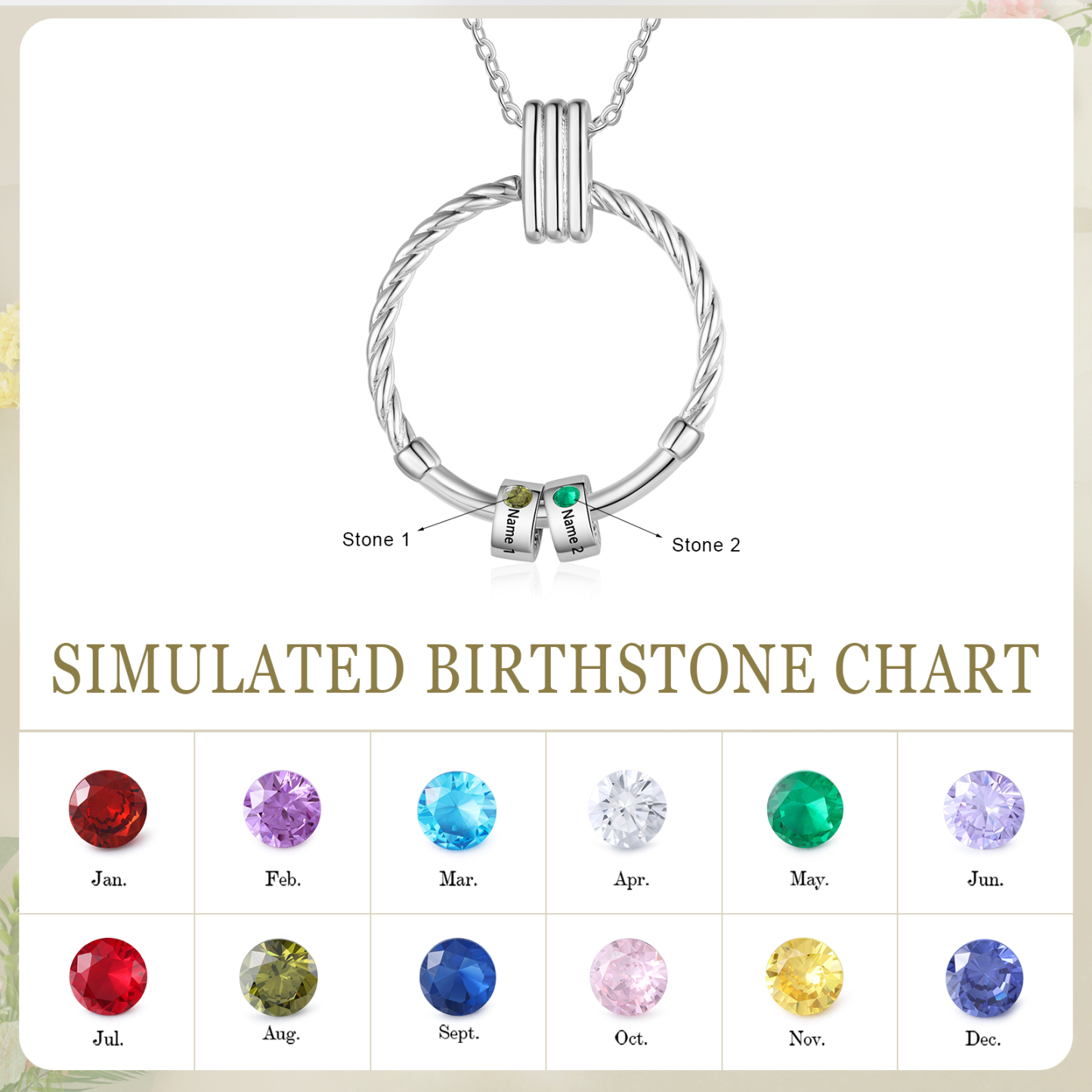 2 Names - Personalized Round Pendant Necklace Customized Name Gift for Her