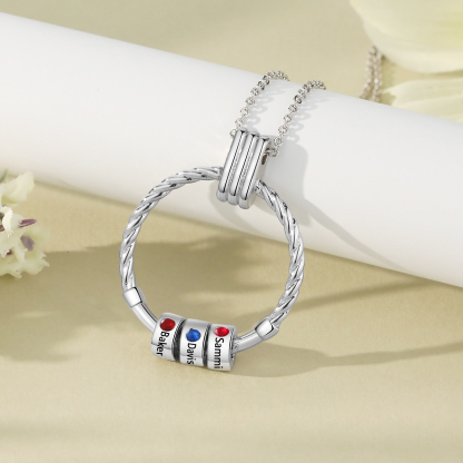 3 Names - Personalized Round Pendant Necklace Customized Name Gift for Her