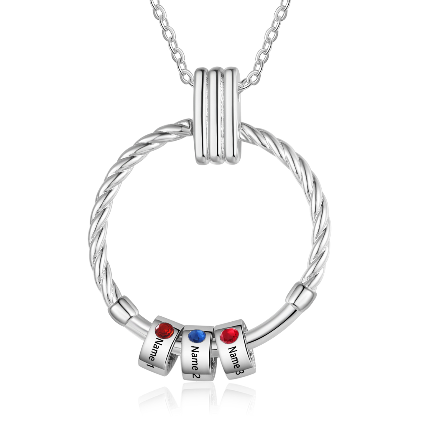 3 Names - Personalized Round Pendant Necklace Customized Name Gift for Her