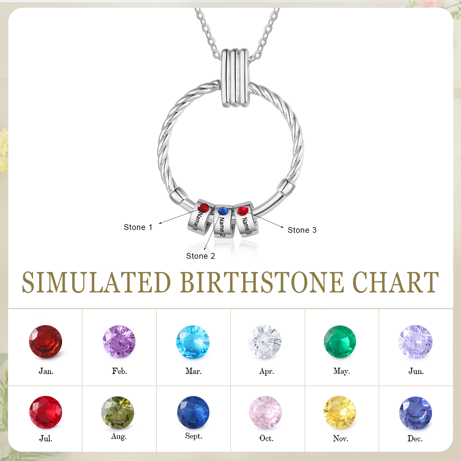 3 Names - Personalized Round Pendant Necklace Customized Name Gift for Her