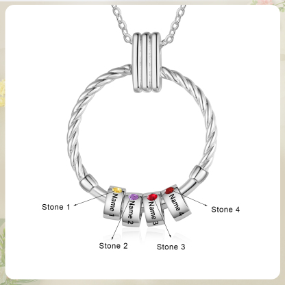 4 Names - Personalized Round Pendant Necklace Customized Name Gift for Her