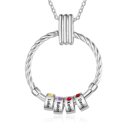 4 Names - Personalized Round Pendant Necklace Customized Name Gift for Her