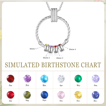 4 Names - Personalized Round Pendant Necklace Customized Name Gift for Her