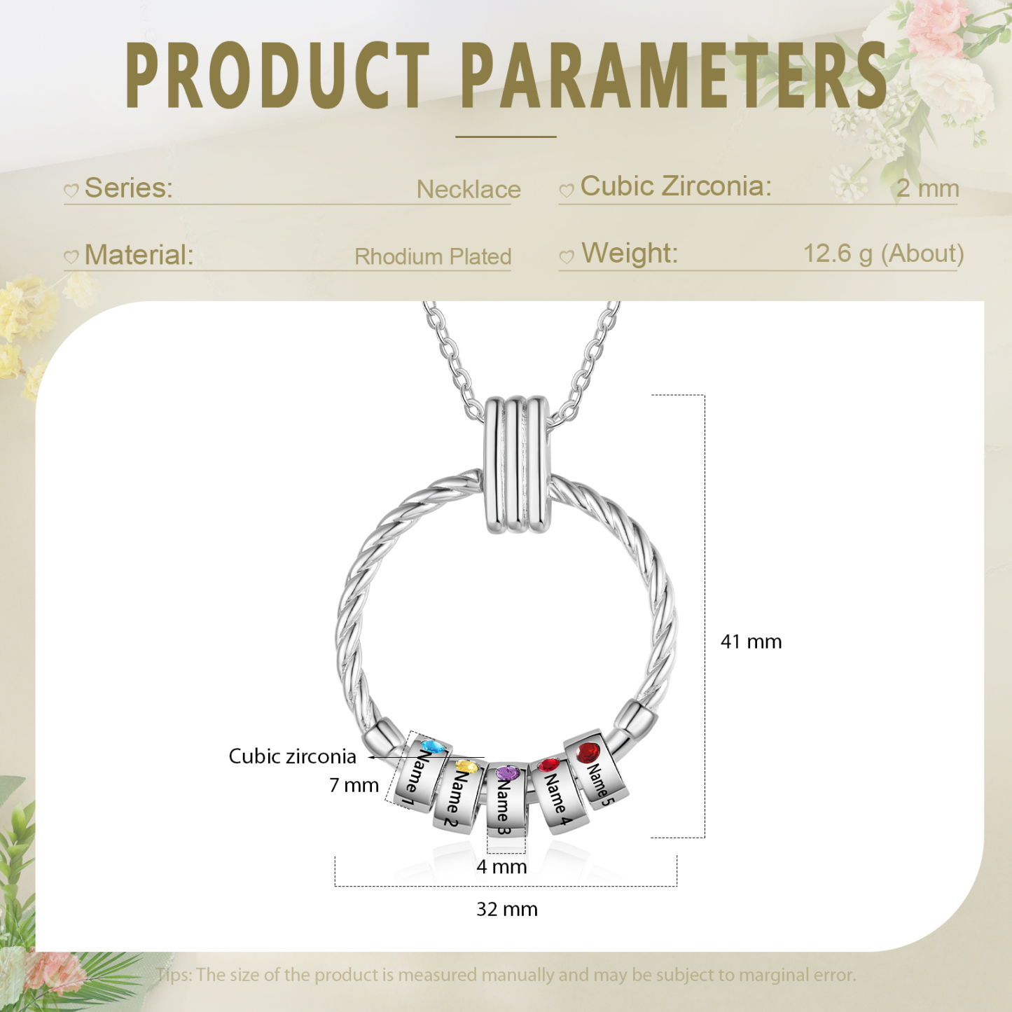 5 Names - Personalized Round Pendant Necklace Customized Name Gift for Her