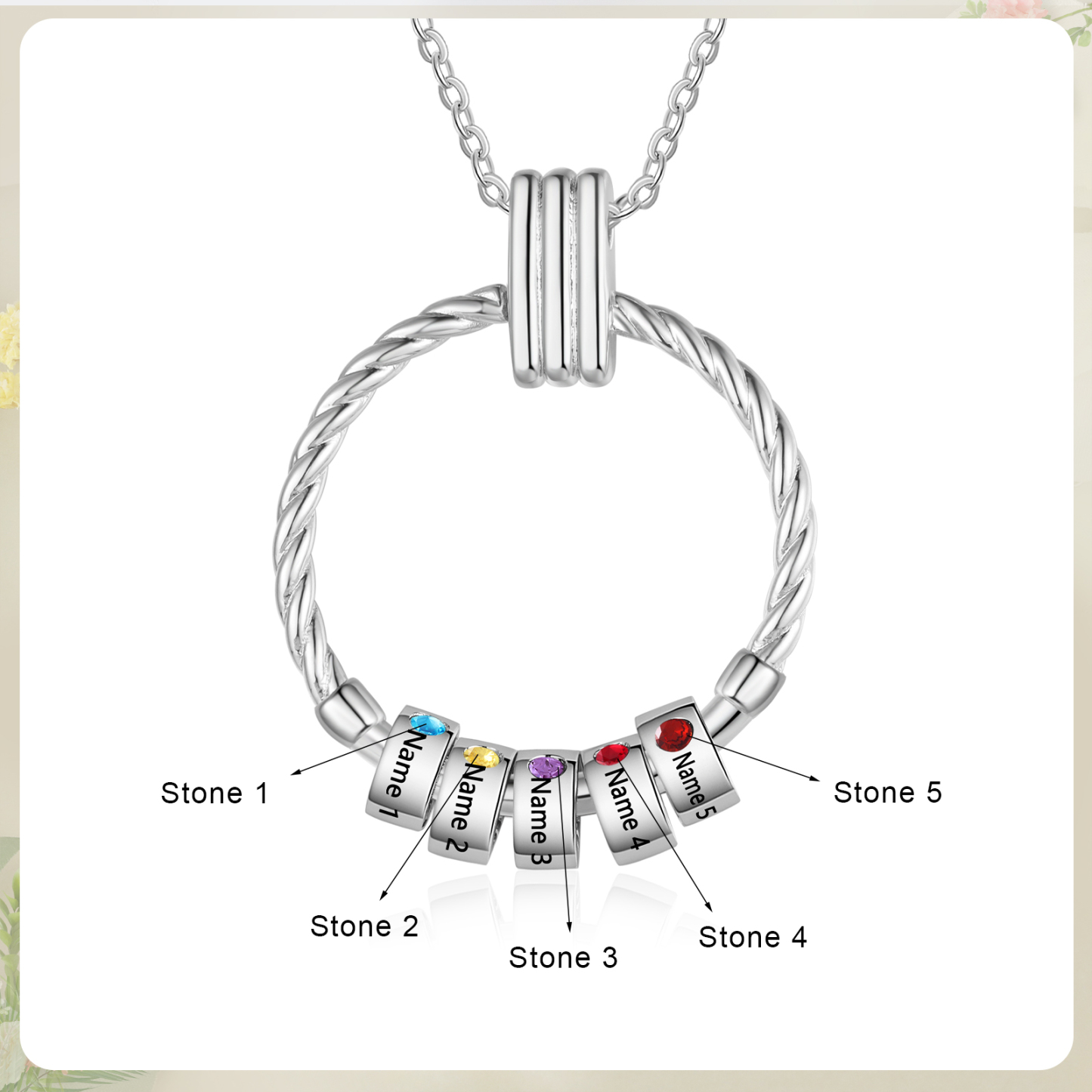 5 Names - Personalized Round Pendant Necklace Customized Name Gift for Her