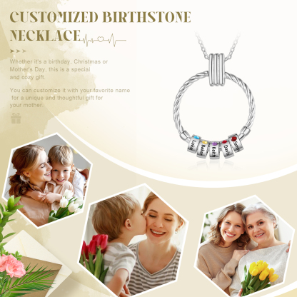 5 Names - Personalized Round Pendant Necklace Customized Name Gift for Her