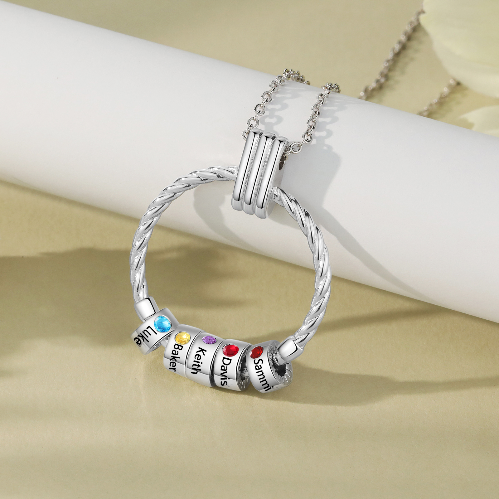 5 Names - Personalized Round Pendant Necklace Customized Name Gift for Her