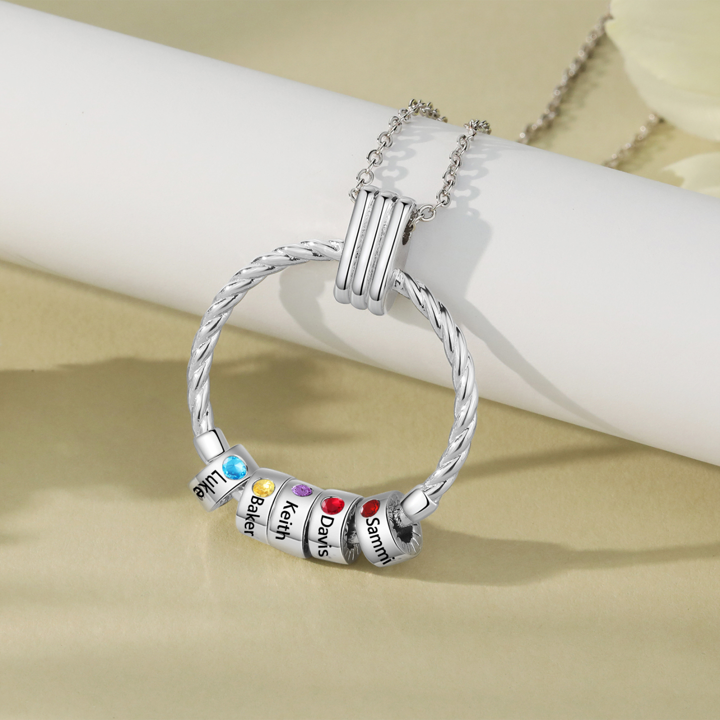 5 Names - Personalized Round Pendant Necklace Customized Name Gift for Her