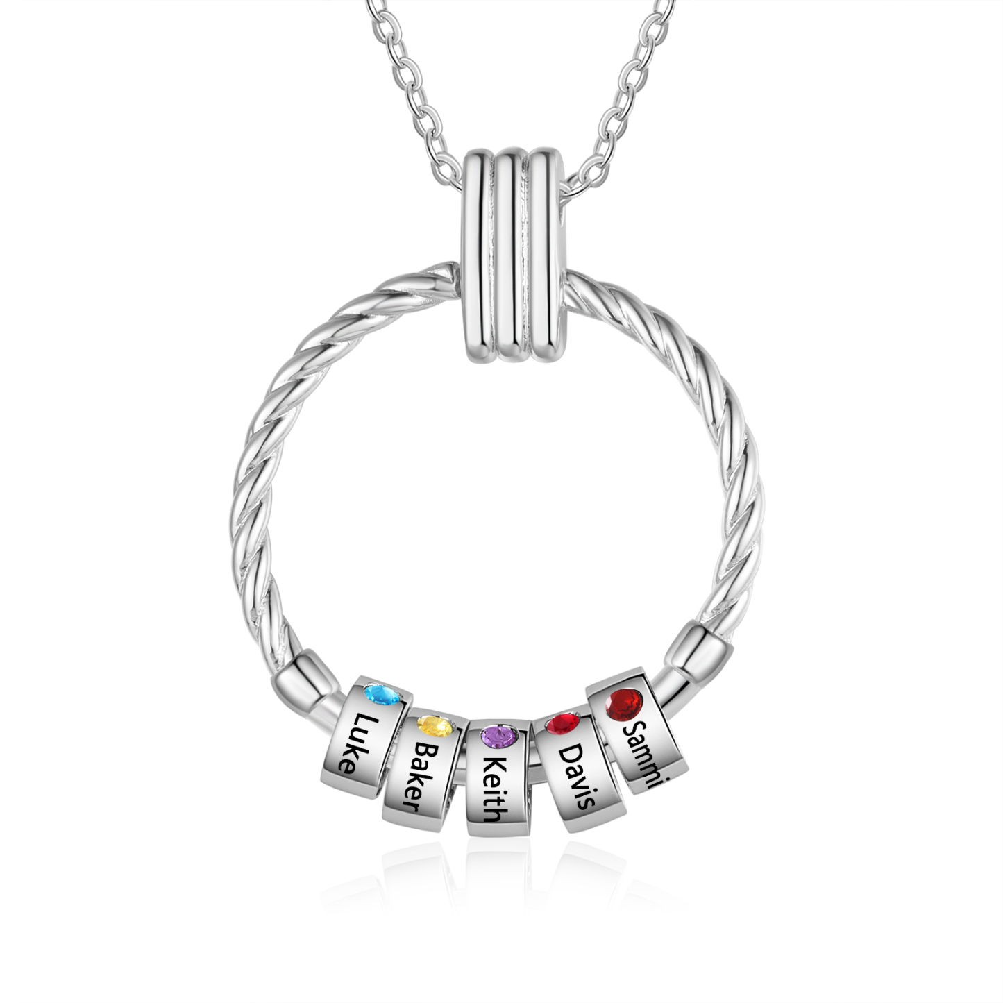 5 Names - Personalized Round Pendant Necklace Customized Name Gift for Her