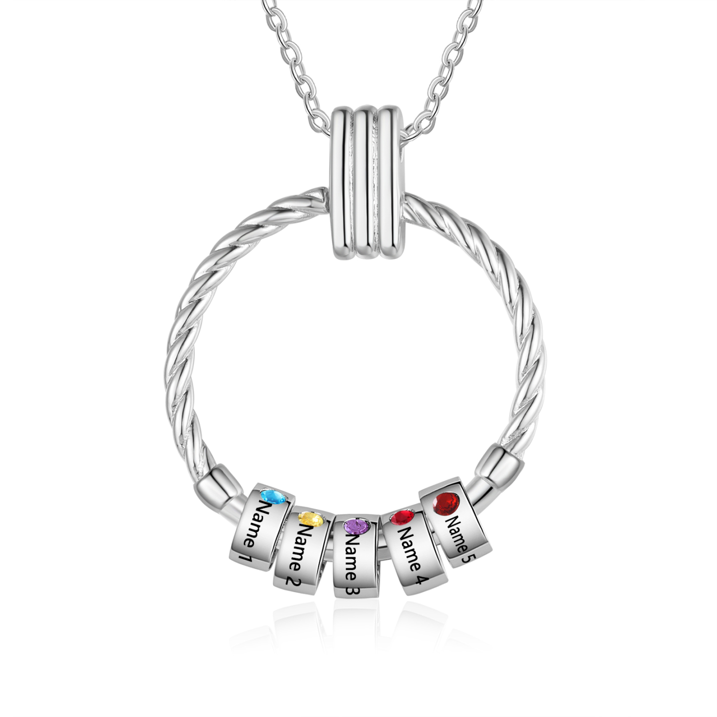 5 Names - Personalized Round Pendant Necklace Customized Name Gift for Her