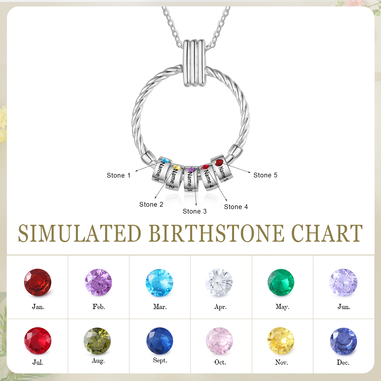 5 Names - Personalized Round Pendant Necklace Customized Name Gift for Her