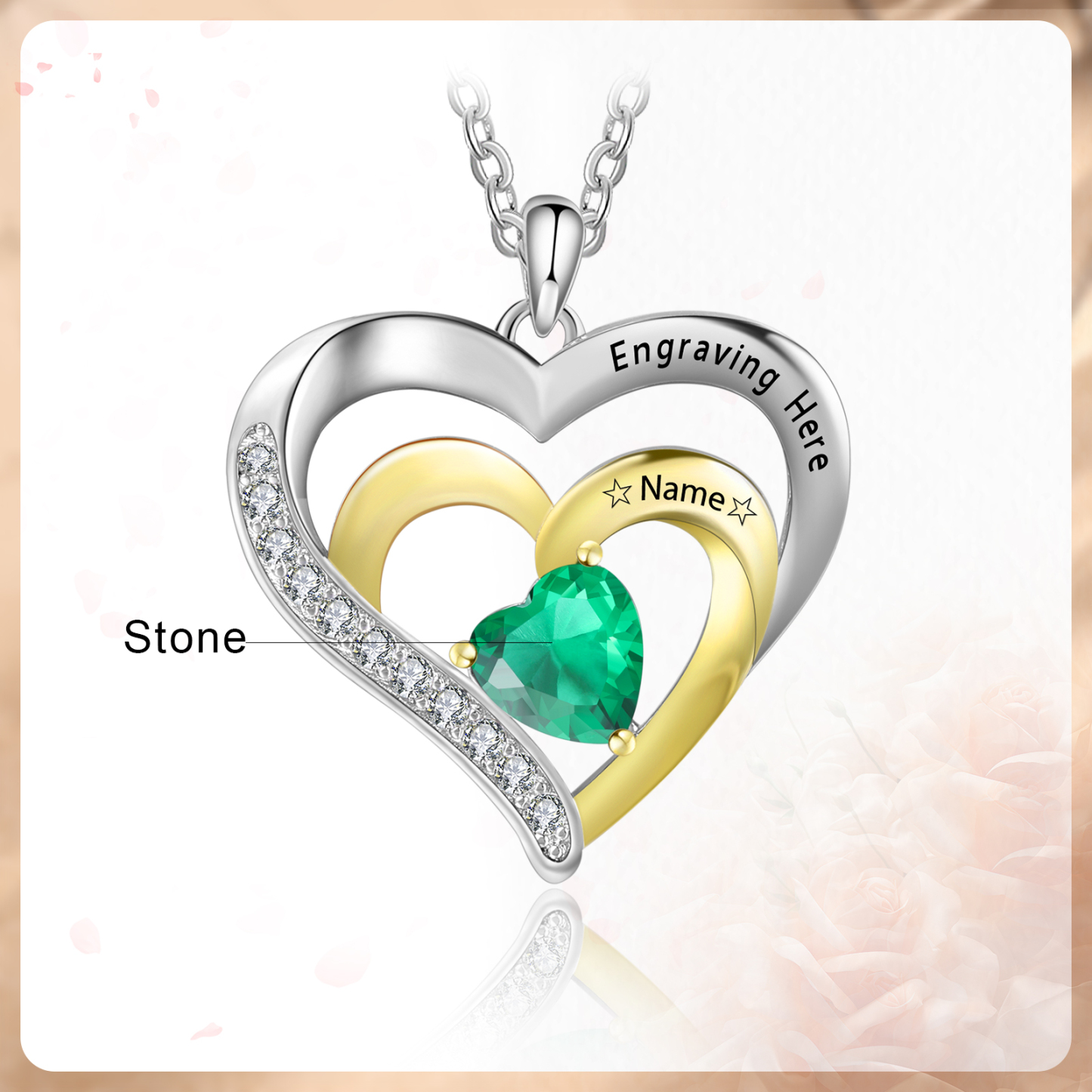 1 Name-Personalized Hearts Necklace Custom Birthstone Necklace Gifts for Mom