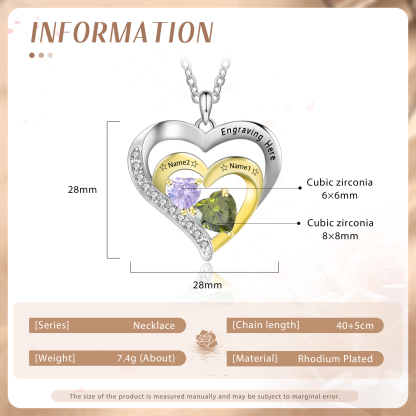 2 Names-Personalized Hearts Necklace Custom Birthstone Necklace Gifts for Mom