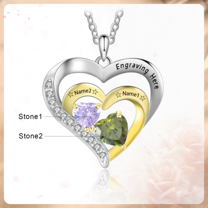 2 Names-Personalized Hearts Necklace Custom Birthstone Necklace Gifts for Mom