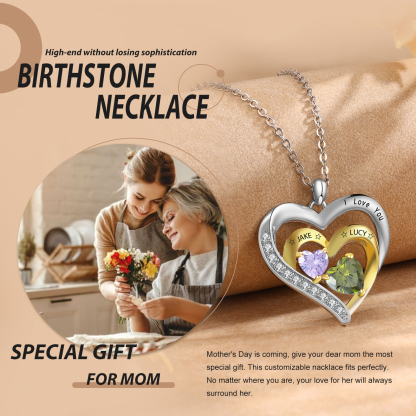 2 Names-Personalized Hearts Necklace Custom Birthstone Necklace Gifts for Mom