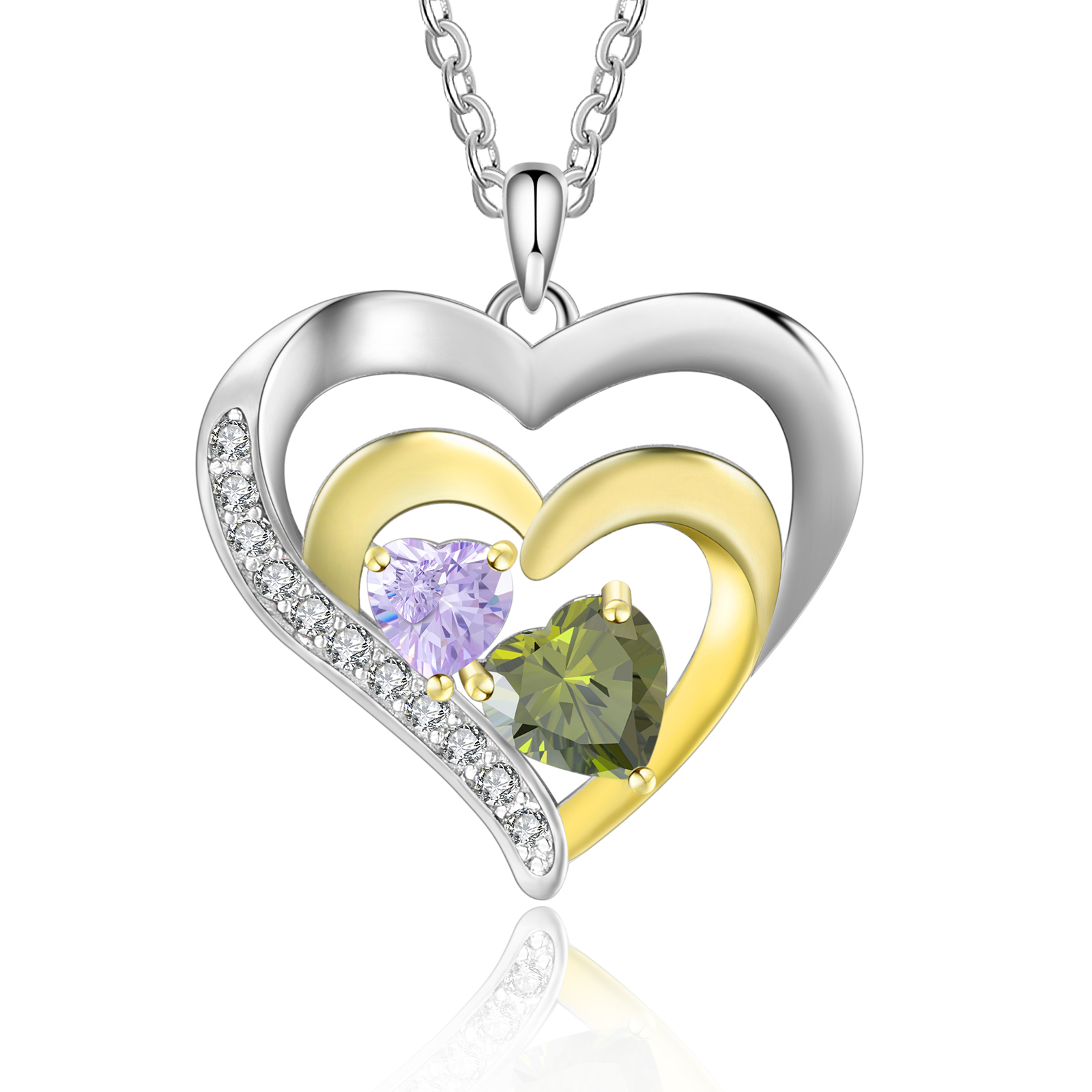 2 Names-Personalized Hearts Necklace Custom Birthstone Necklace Gifts for Mom