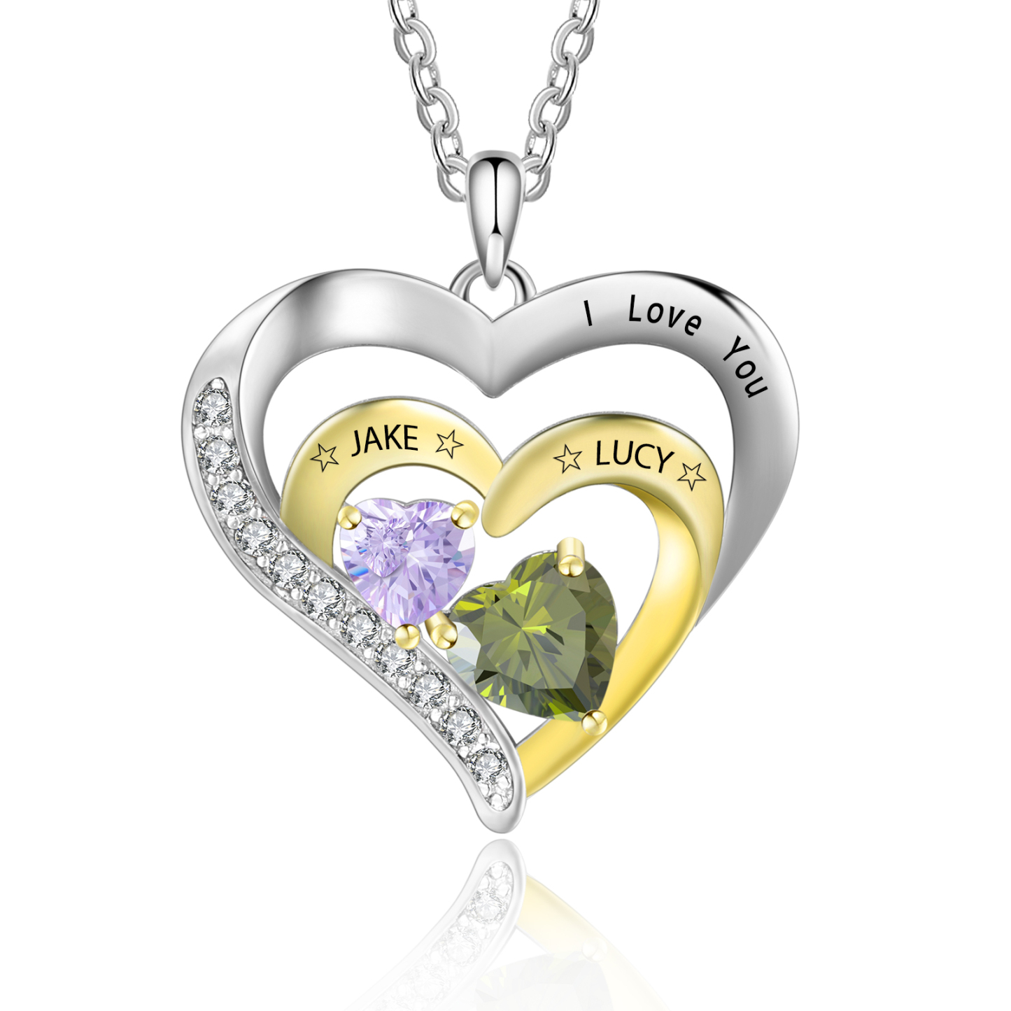 2 Names-Personalized Hearts Necklace Custom Birthstone Necklace Gifts for Mom