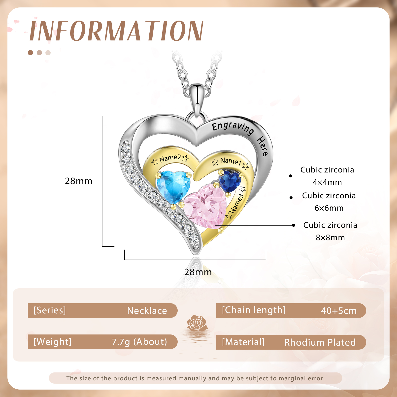 3 Names-Personalized Hearts Necklace Custom Birthstone Necklace Gifts for Mom