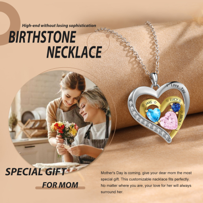 3 Names-Personalized Hearts Necklace Custom Birthstone Necklace Gifts for Mom