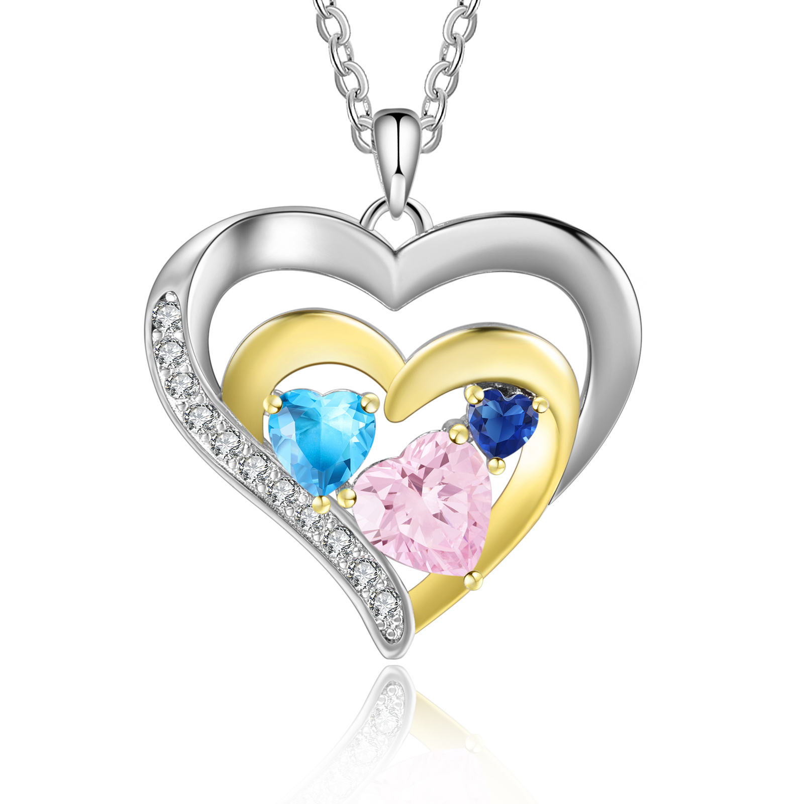3 Names-Personalized Hearts Necklace Custom Birthstone Necklace Gifts for Mom