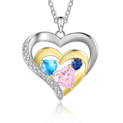 3 Names-Personalized Hearts Necklace Custom Birthstone Necklace Gifts for Mom