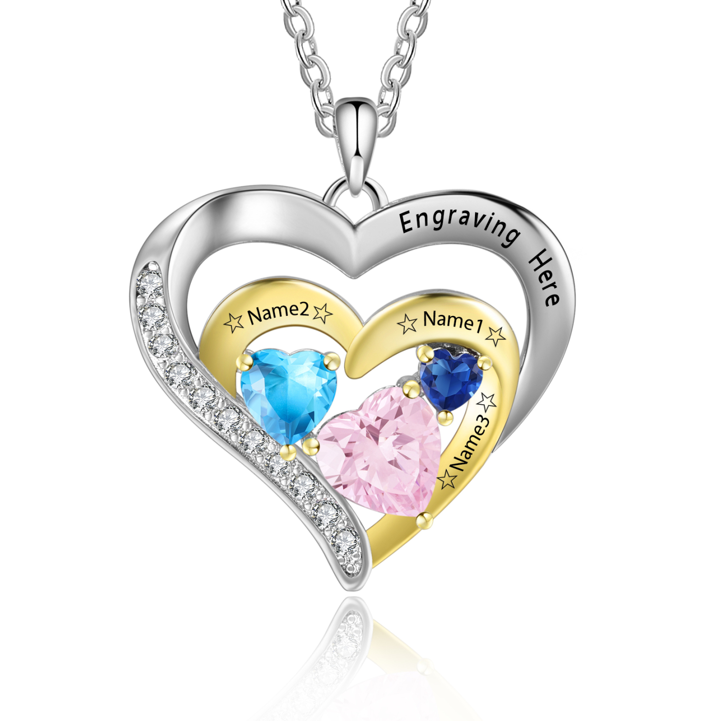 3 Names-Personalized Hearts Necklace Custom Birthstone Necklace Gifts for Mom