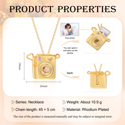 Personalized Photo Necklace - Camera Pendant Necklace with Customize 1 Photo for Her | Jessemade