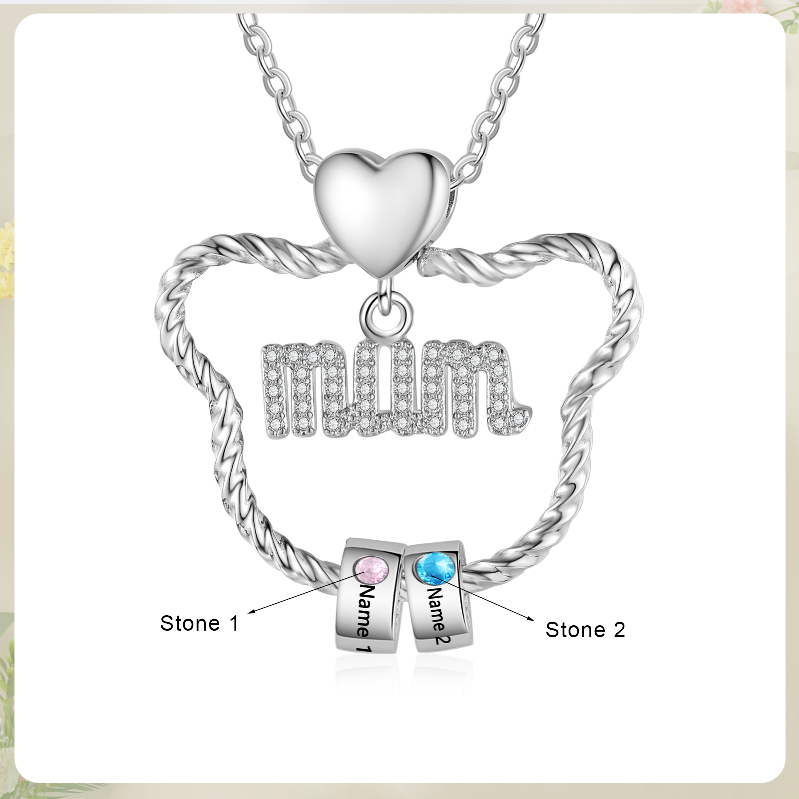 2 Names Personalized Cat Head Shape Necklace Custom Birthstone Necklace Gift for Mum