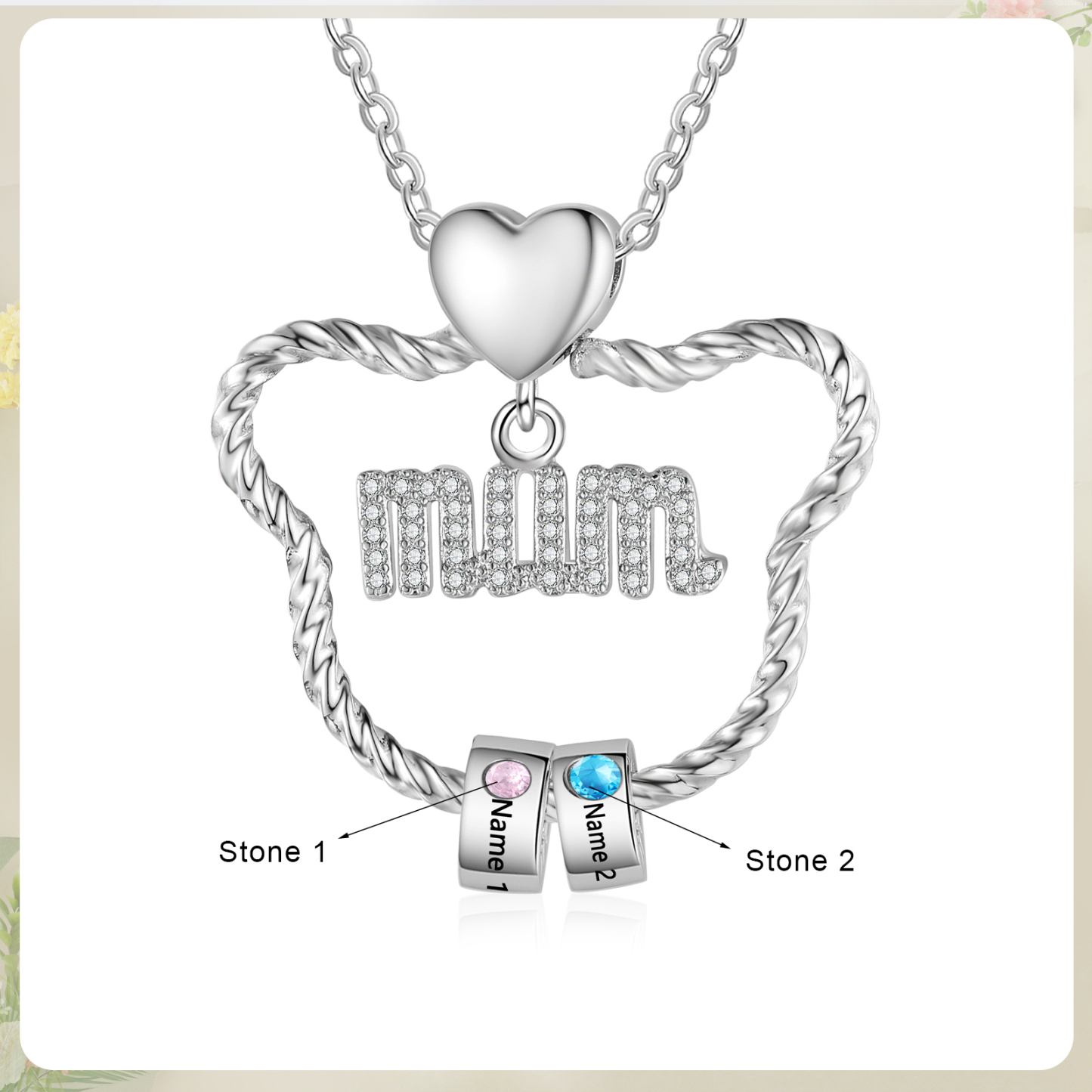 2 Names Personalized Cat Head Shape Necklace Custom Birthstone Necklace Gift for Mum