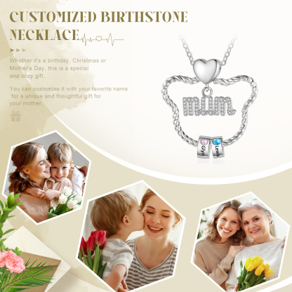 2 Names - Personalized Cat Head Shape Necklace Customized 2 Birthstones & Names Necklace Gift for Mom