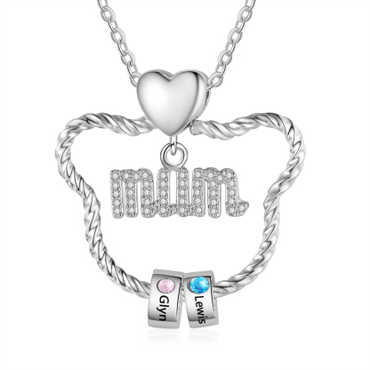 2 Names - Personalized Cat Head Shape Necklace Customized 2 Birthstones & Names Necklace Gift for Mom