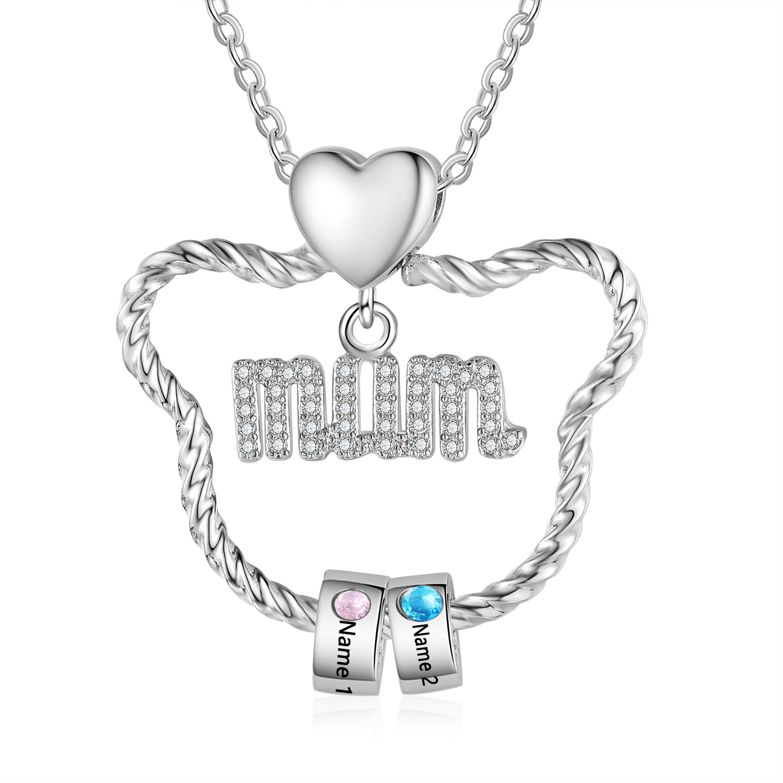 2 Names Personalized Cat Head Shape Necklace Custom Birthstone Necklace Gift for Mum