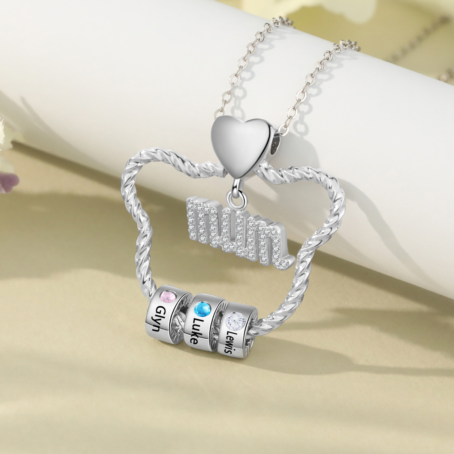 3 Names - Personalized Cat Head Shape Necklace Customized 3 Birthstones & Names Necklace Gift for Mom