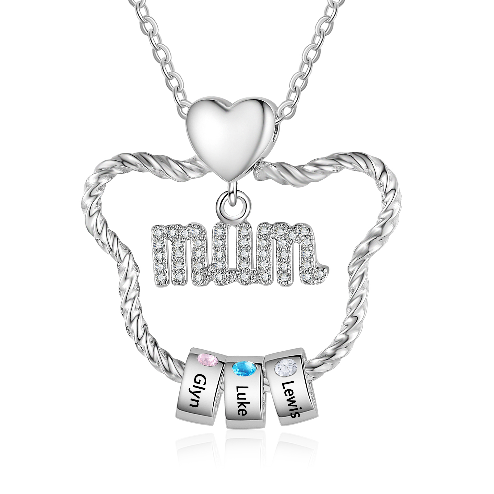 3 Names - Personalized Cat Head Shape Necklace Customized 3 Birthstones & Names Necklace Gift for Mom