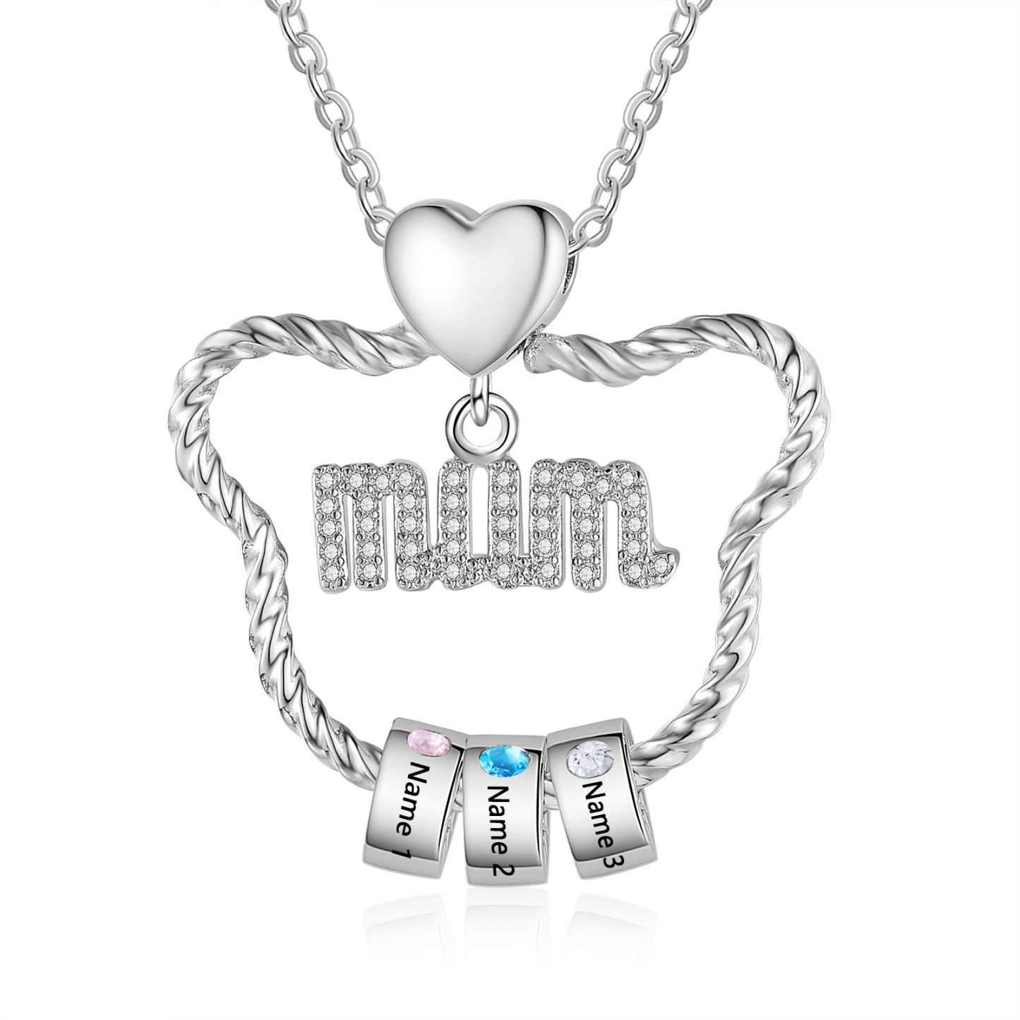 3 Names - Personalized Cat Head Shape Necklace Custom 3 Birthstones Ne