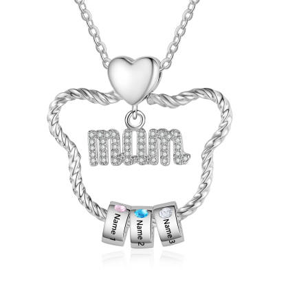 3 Names - Personalized Cat Head Shape Necklace Customized 3 Birthstones & Names Necklace Gift for Mom