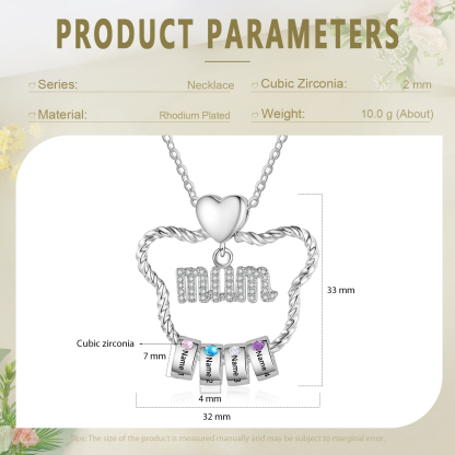 4 Names - Personalized Cat Head Shape Necklace Customized 4 Birthstones & Names Necklace Gift for Mom