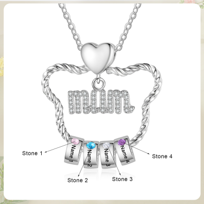 4 Names Personalized Cat Head Shape Necklace Custom Birthstone Necklace Gift for Mum