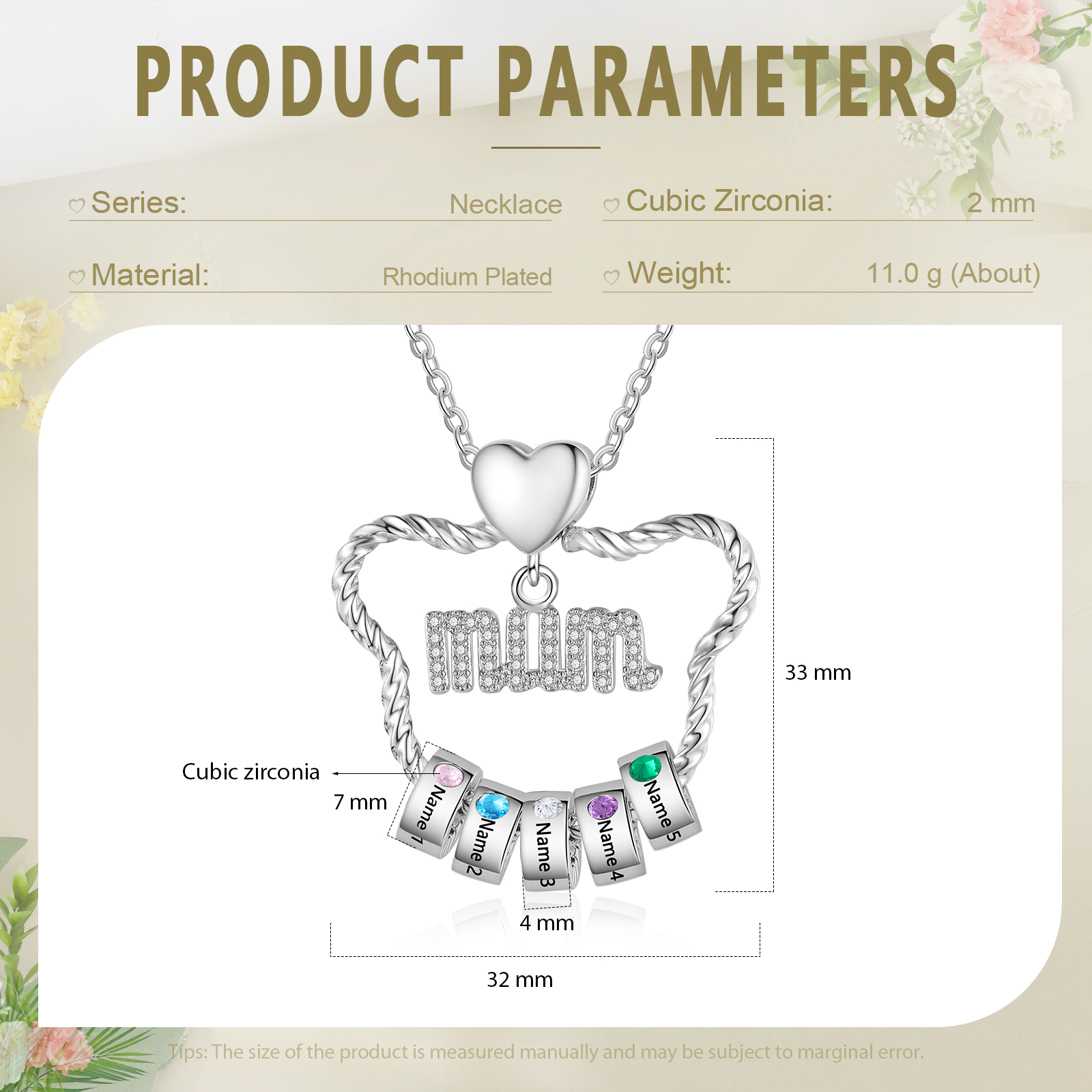 5 Names Personalized Cat Head Shape Necklace Custom Birthstone Necklace Gift for Mum