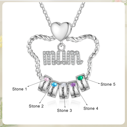 5 Names Personalized Cat Head Shape Necklace Custom Birthstone Necklace Gift for Mum