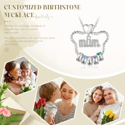 5 Names - Personalized Cat Head Shape Necklace Customized 5 Birthstones & Names Necklace Gift for Mom