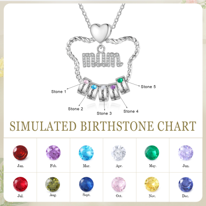5 Names Personalized Cat Head Shape Necklace Custom Birthstone Necklace Gift for Mum