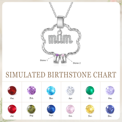 2 Name Personalized Flower Necklace With 2 Birthstone Pendants Engraved With Names Gift For Mum