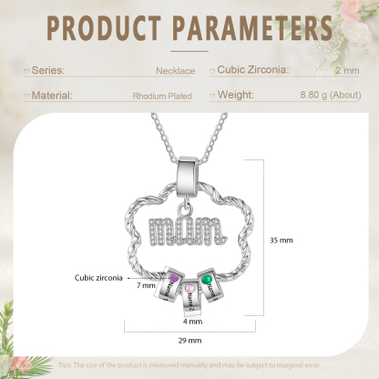 3 Name Personalized Flower Necklace With 3 Birthstone Pendants Engraved With Names Gift For Mum