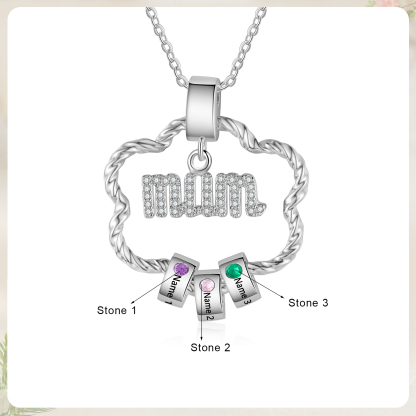 3 Name Personalized Flower Necklace With 3 Birthstone Pendants Engraved With Names Gift For Mum