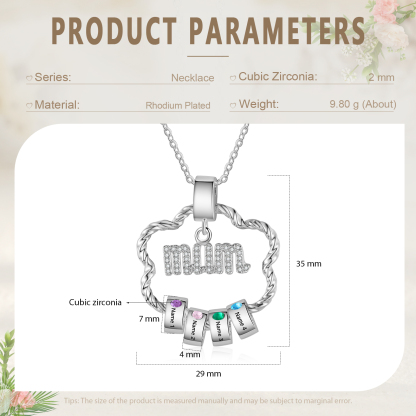 4 Name Personalized Flower Necklace With 4 Birthstone Pendants Engraved With Names Gift For Mum