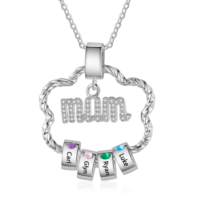 4 Name Personalized Flower Necklace With 4 Birthstone Pendants Engraved With Names Gift For Mum