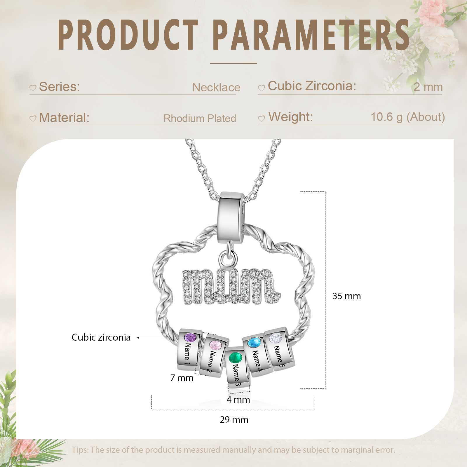 5 Name Personalized Flower Necklace With 5 Birthstone Pendants Engraved With Names Gift For Mum