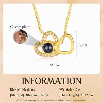 Personalised Projection Necklace Double Heart Design with Custom Photo Gift for Her | Jessmade